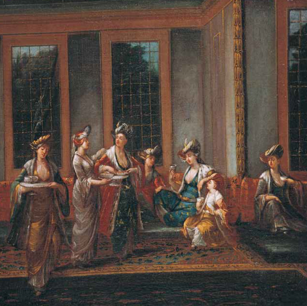 "Women Drinking Coffee", Jean-Baptiste Vanmour, First Half of the 18th Century Suna and İnan Kıraç Foundation Orientalist Paintings Collection peramuseum.org